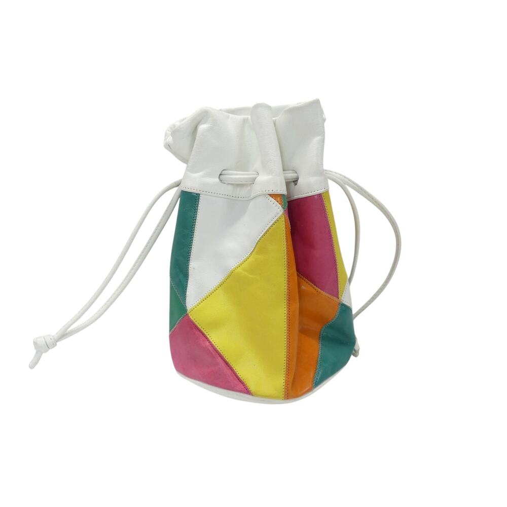 1980's White Leather Drawstring Pouch